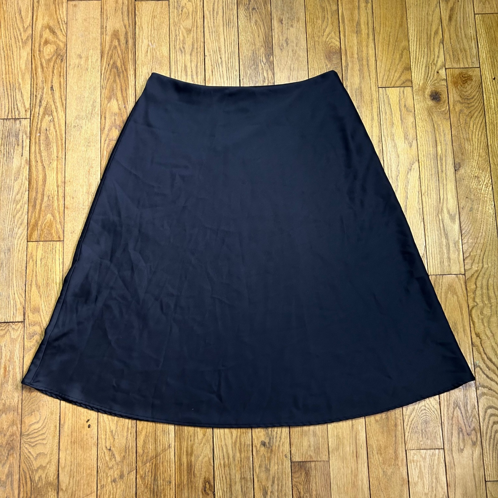 Nine West Black Satin A-Line Midi Skirt Womens Size Xl Minimalist Chic